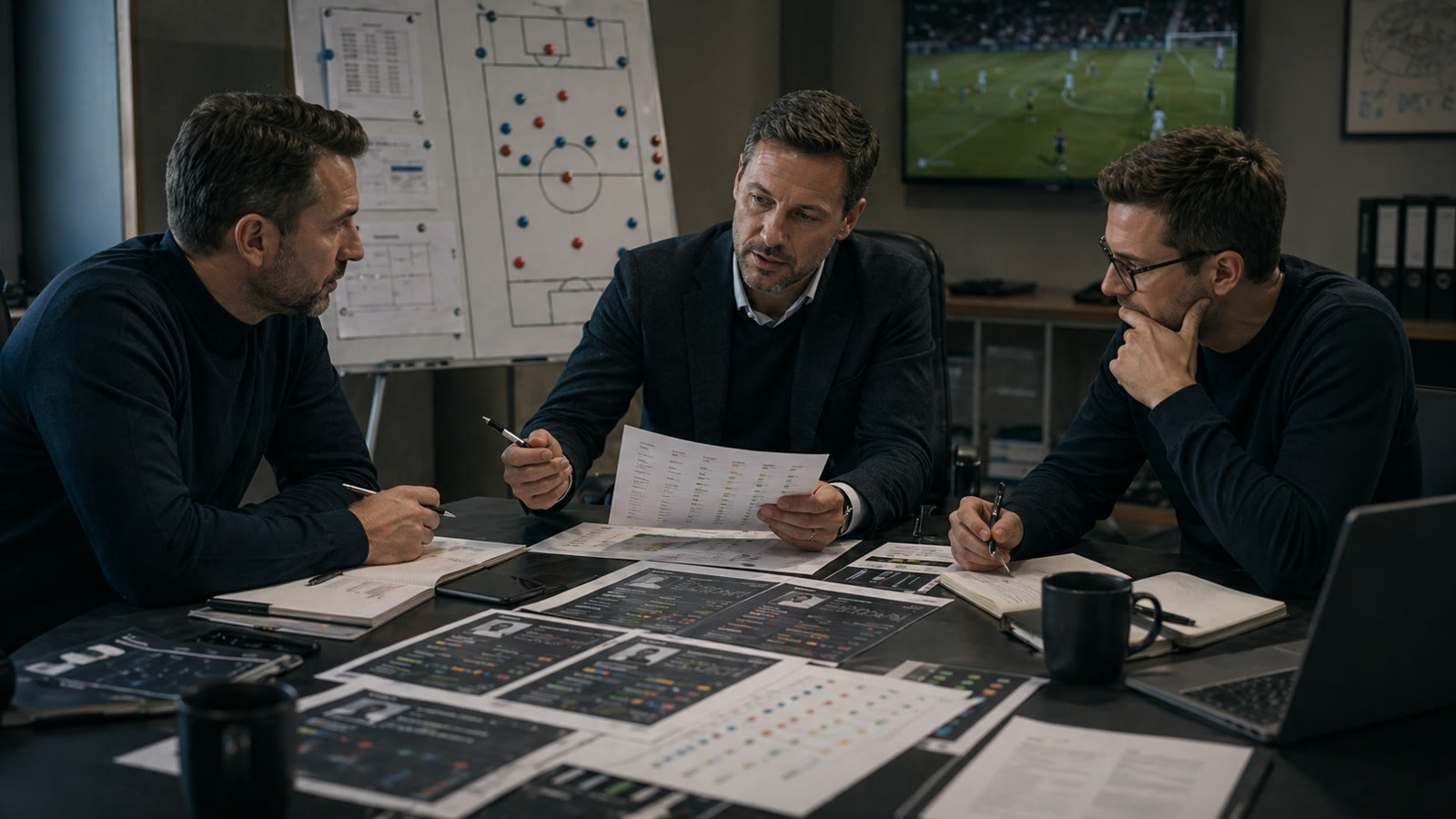Coaching staff and sporting director discuss fit scores for transfer candidates