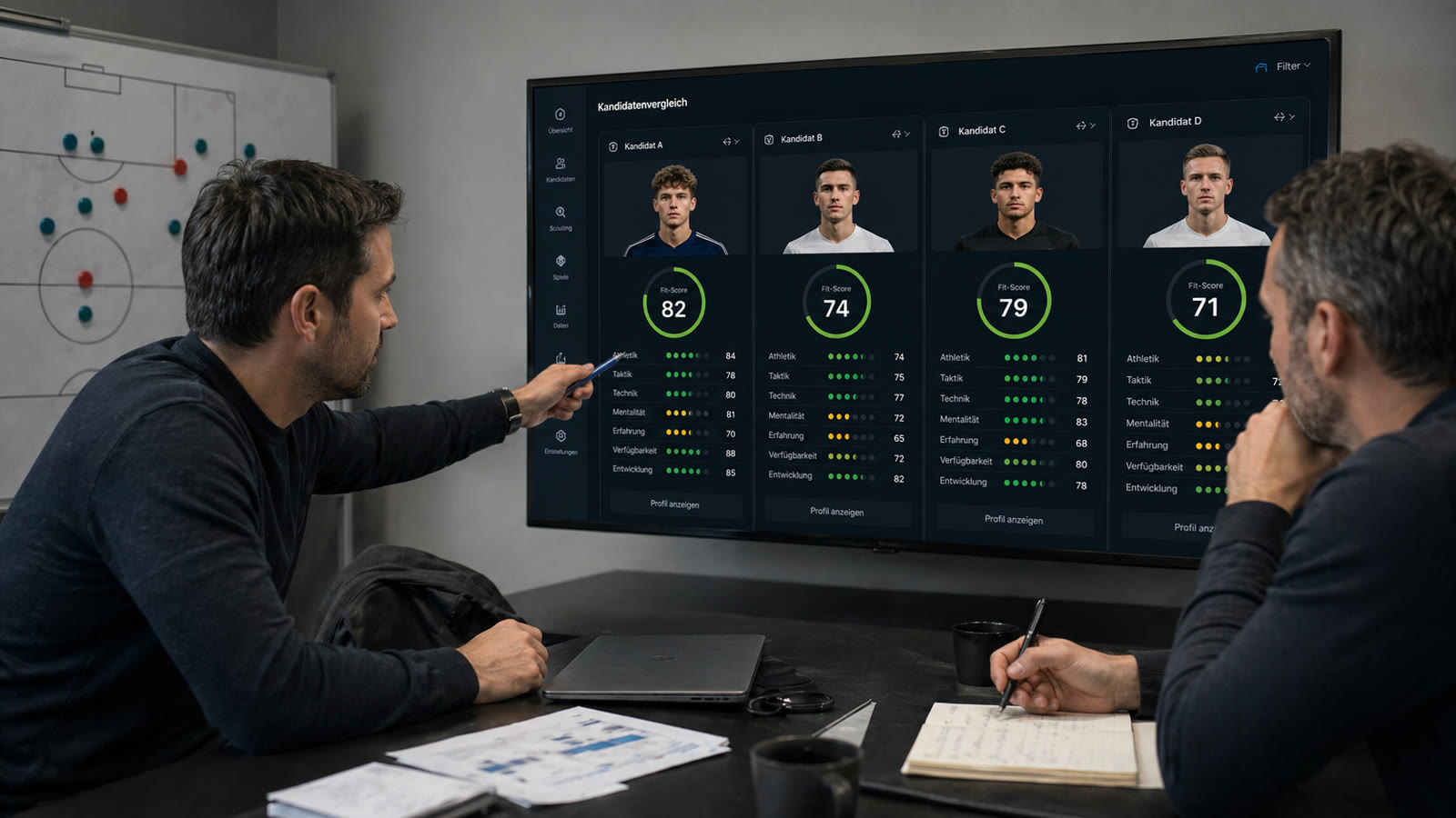 Sporting director compares transfer candidates using a fit score