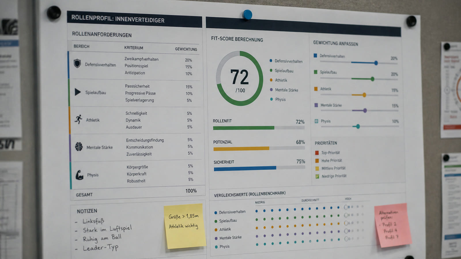 Role metrics are weighted for a fit score
