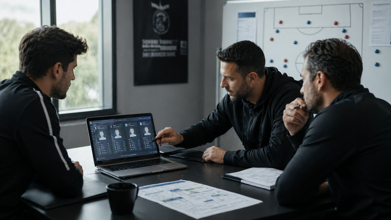 Scouting-Team bespricht Rollenprofile in einem Meeting